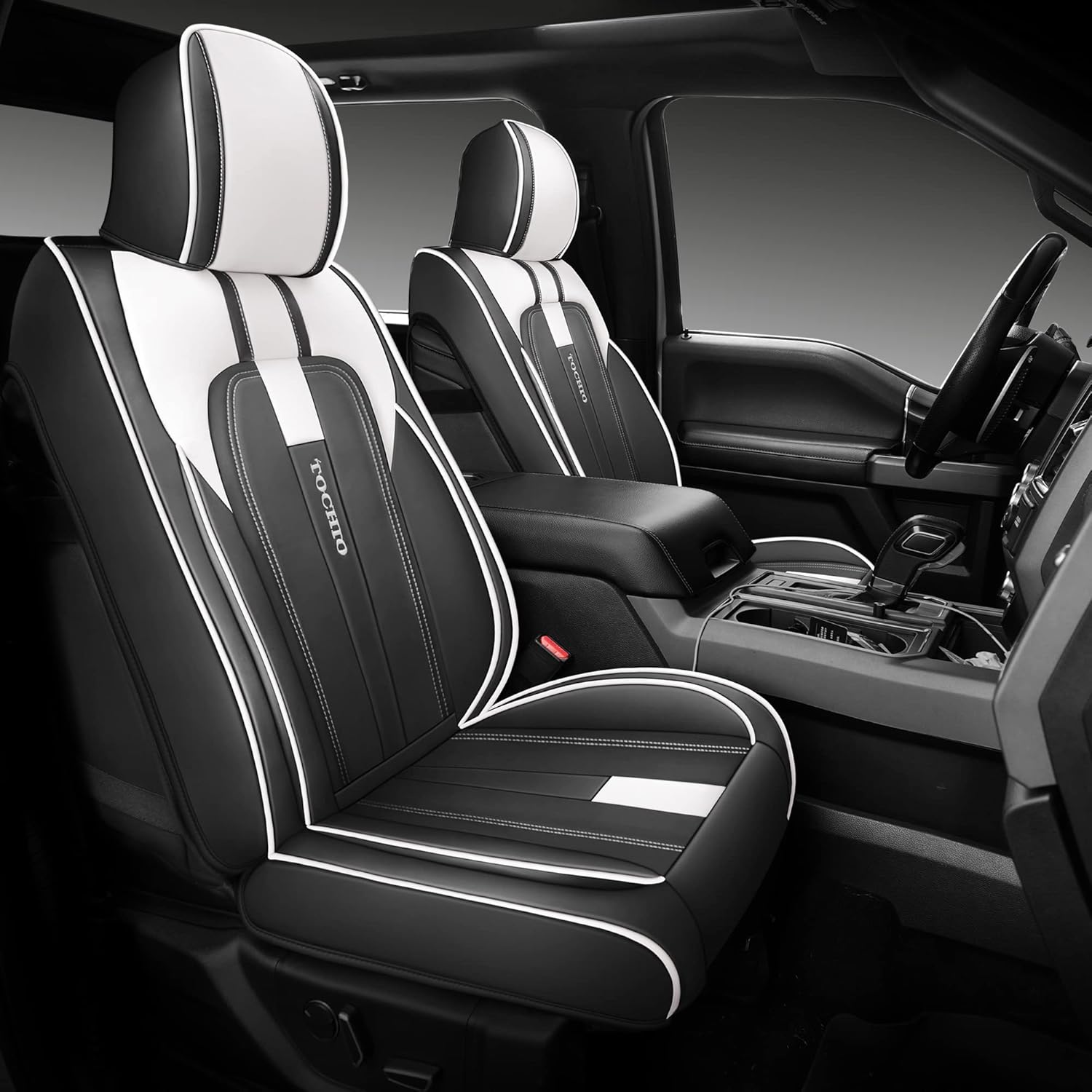 TOCHIO Pro Customized F150 Car Seat Cover Full Set Fits Ford F150(2009-2022) Crew Cab/Raptor F250,F350,F450 Series with Double Waterproof Eco-Friendly Leather Protector F150 Car Accessories