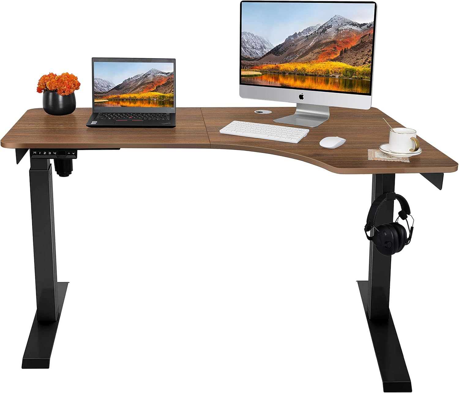 AuAg Electric Standing Desk L Shape, Height Adjustable L Desk, Stand up Corner Desk for Home Office, Corner Standing Desk for Gaming Working Studying (Black)