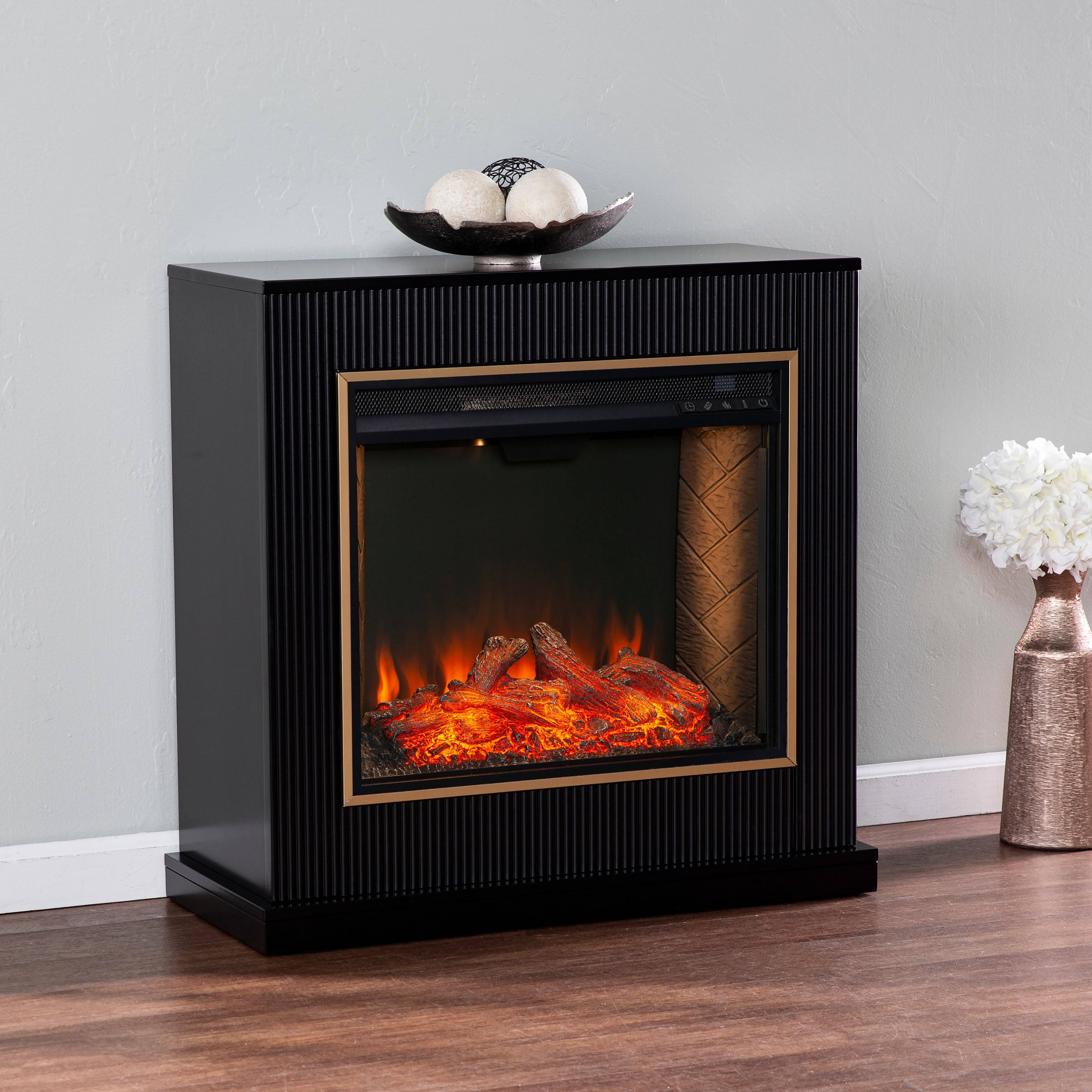 Harper Blvd Camarosa Contemporary Black Wood Alexa Enabled Fireplace - Black / Gold