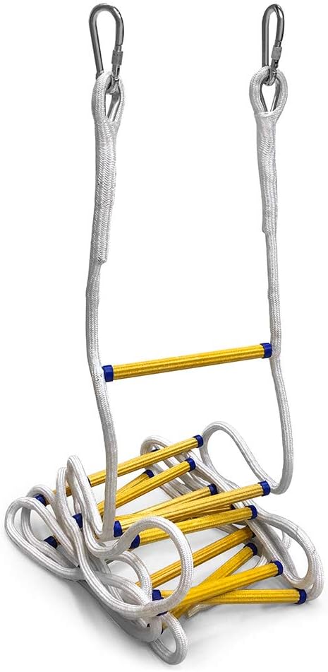 QWORK Emergency Fire Ladder Flame Resistant Safety Rope Escape Ladder with Carabiners for Fast to Deploy in Fire, Weight Capacity up to 2000 pounds, 2 Story 16 FT Pack of 2