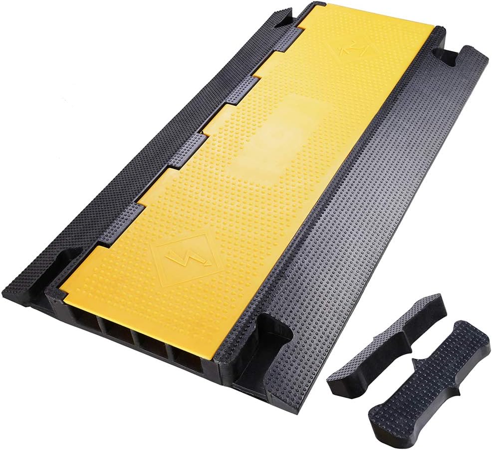 Yescom 4 Channel Cable Ramp Floor Cover Beach Pool Cord Protector Wire Guard Warehouse Traffic Driveway Speed Bumps 55000lbs Pack of 2