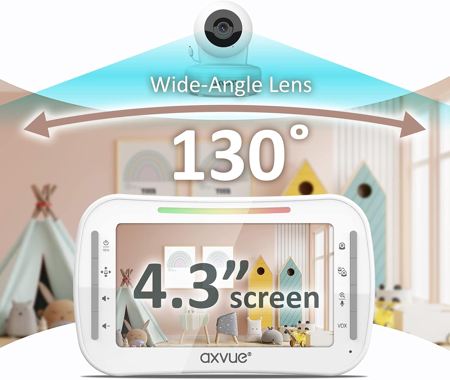 Baby Monitor with Remote Pan-Tilt-Zoom Camera and 4.3'' LCD Screen, Infrared Night Vision (White with Black)