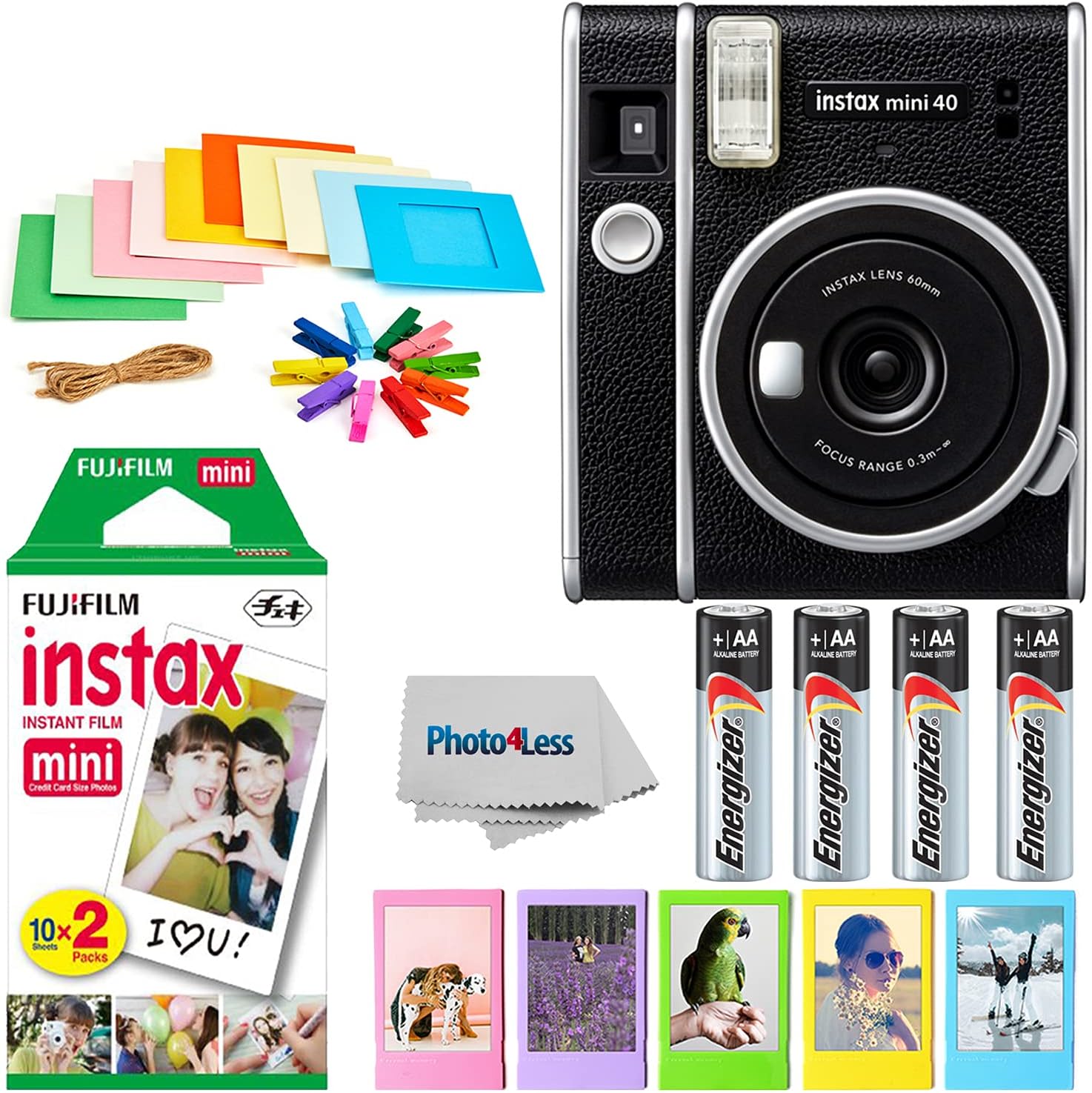 Fujifilm Instax Mini 40 Instant Camera + Twin Pack Film + Batteries + Frames