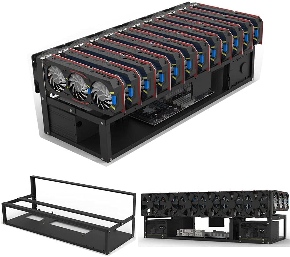 WarmLi 12 GPU Open Air Mining Rig Frame Mining Case Rack Motherboard Bracket Computer Case Miner for 12 GPUs Like 1660 Or 8-10 Like 3060,30 days Pack of 2