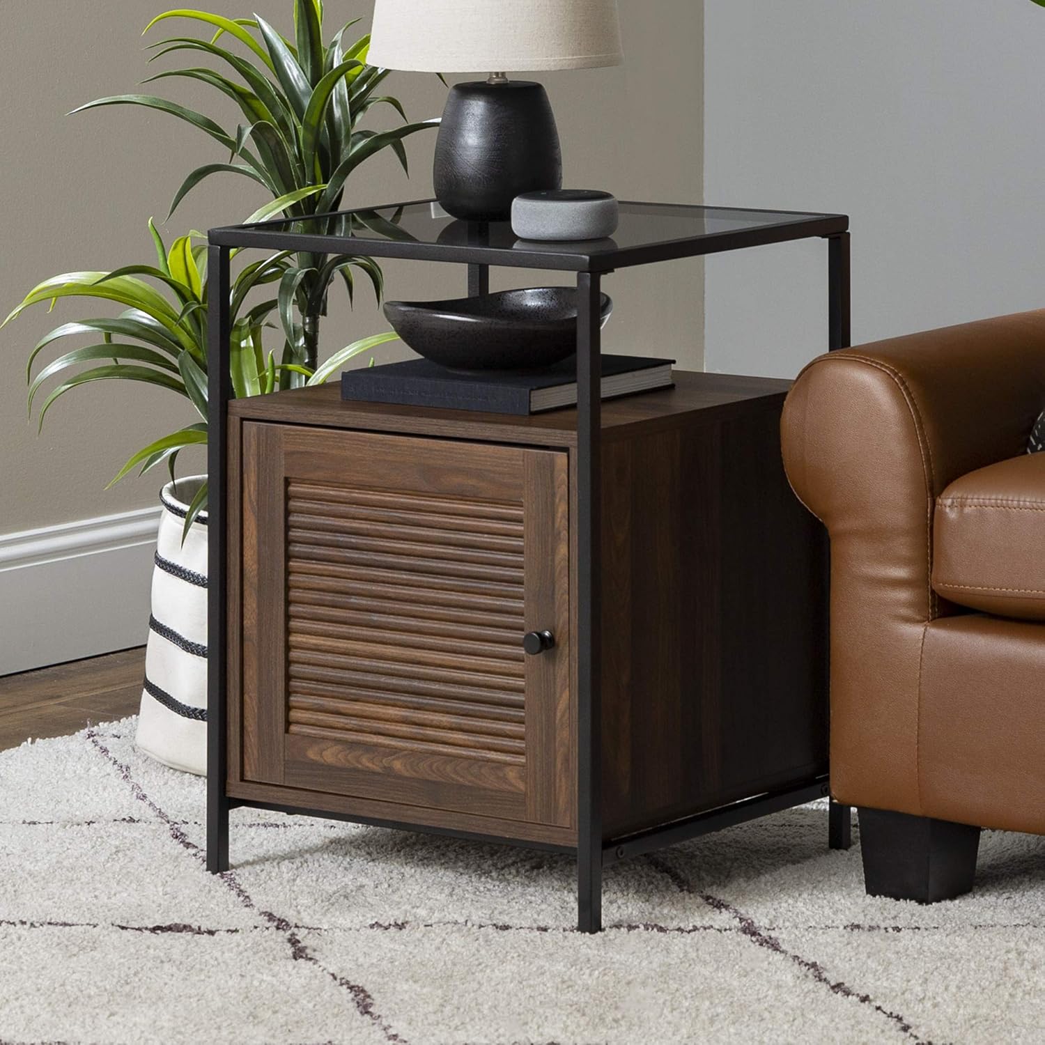 Walker Edison Sawyer Versatile Fluted 2 Door Highboy Fireplace Stand for TVs up to 65 Inches, 60 Inch, Slate Grey