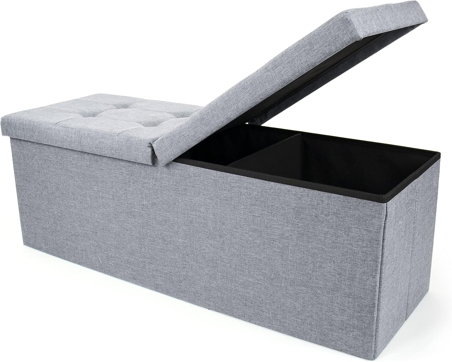 Humble Crew, Navy Folding Storage Ottoman Bench with Tufted Padded Flip Lid Pack of 2