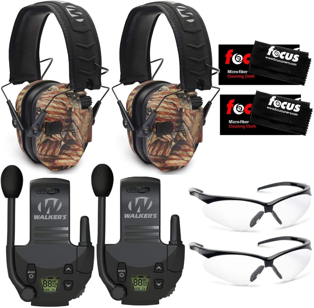 Walker's Razor Shooting Muffs 2-Pack with Walkie Talkies and Glasses