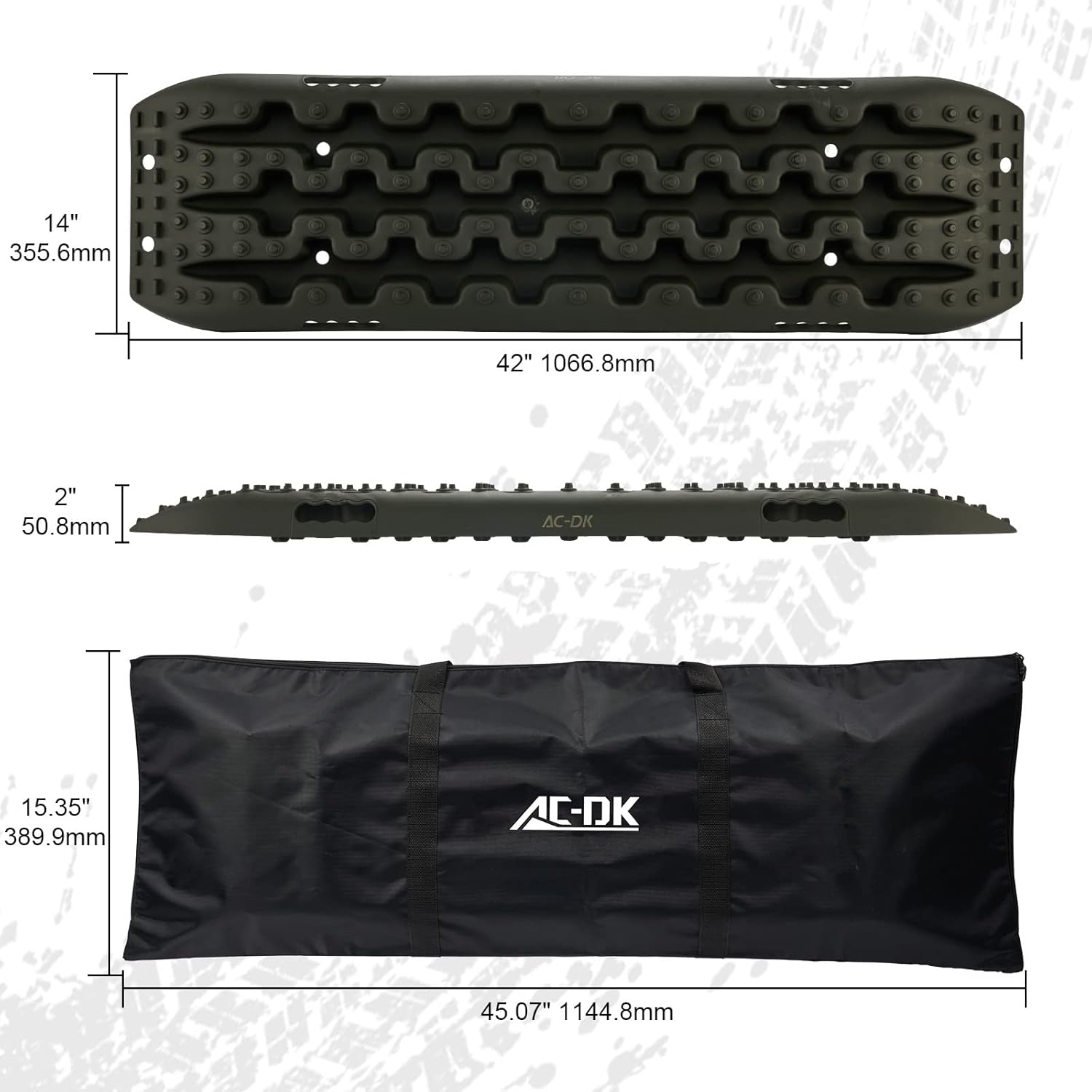 AC-DK Olive Recovery Traction Board 4X4, 10 Ton Track Mat Board with Black Bag & Gloves & Straps, Easy to Carry for Stuck in Soft Sand Mud Snow Over Ice Tire for Off-Road Jeep Truck Vehicle Board