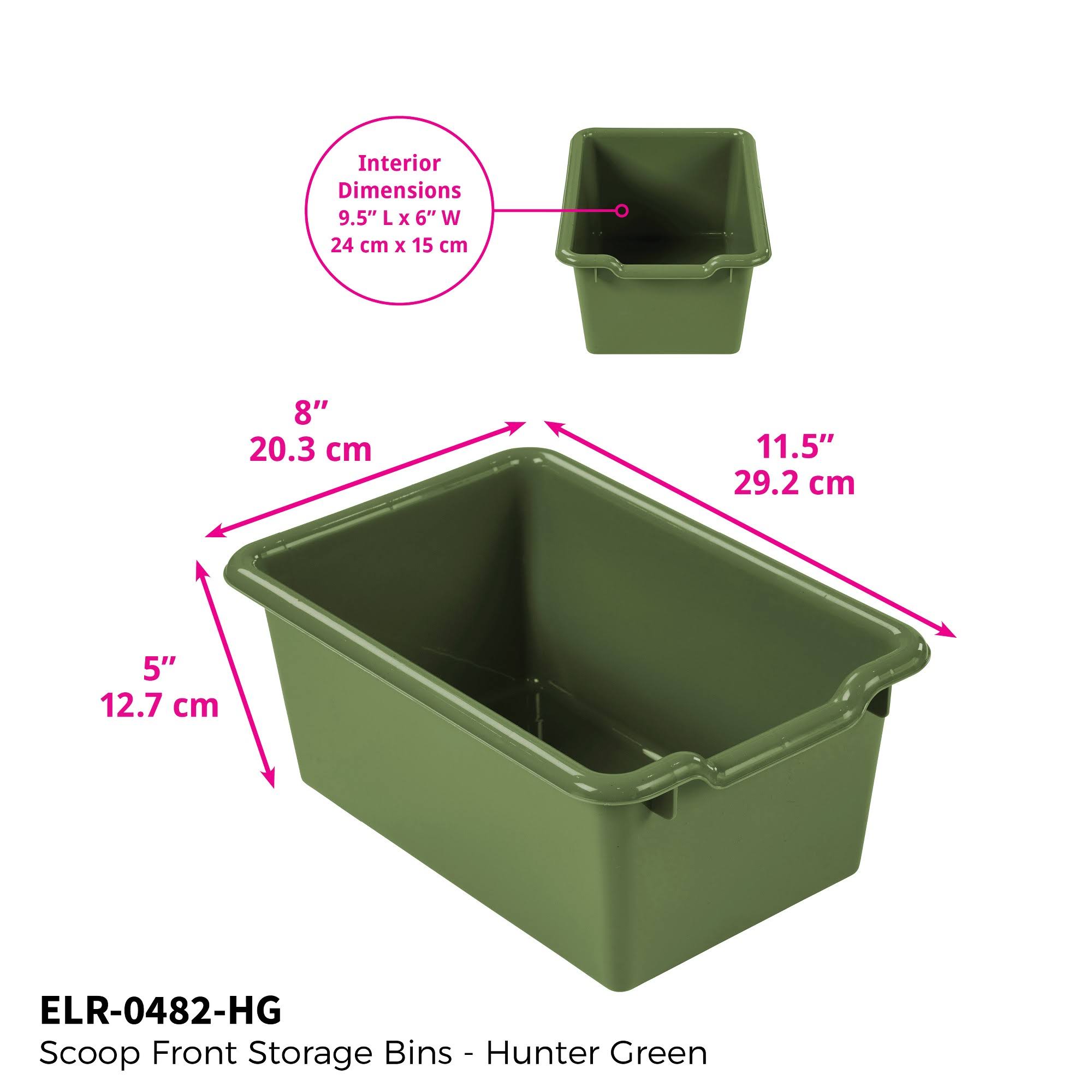 ECR4Kids Scoop Front Storage Bins, Hunter Green - 10 pack
