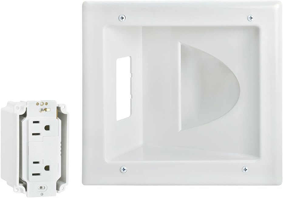 Recessed Low Voltage Media Wall Plate with Duplex Receptacle UL Listed Component Pack of 2