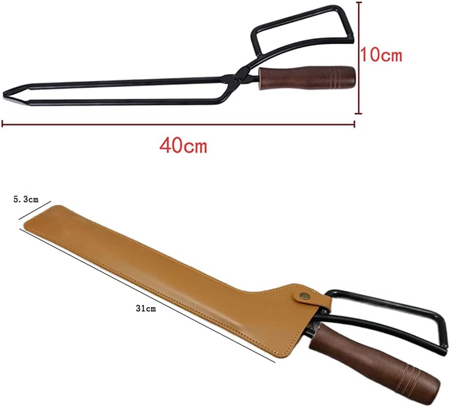 Charcoal Tong Charcoal Clip with Storage case Barbecue Fireplace Tong Iron Charcoal Clamp for Wood Stove Outdoor Long Logs Tweezers for Fire Pit Campfire Fire Place Accessories