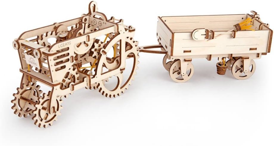 Ugears Bundle 2 in 1 Tractor + Trailer Mechanical 3D Puzzle Eco-friendly Gift DIY Brainteaser Teens Adults Boys Girls Kids Toys