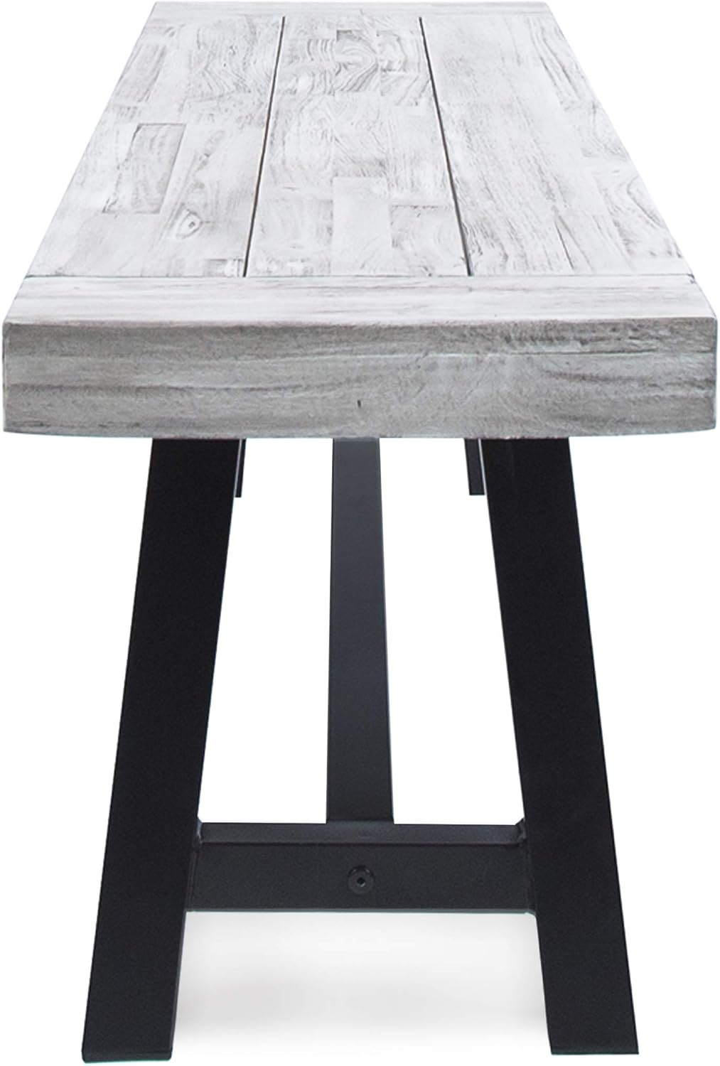 Cytheria Indoor Farmhouse Light Grey Sandblast Finish Acacia Wood Dining Bench with Black Rustic Metal Finish Frame