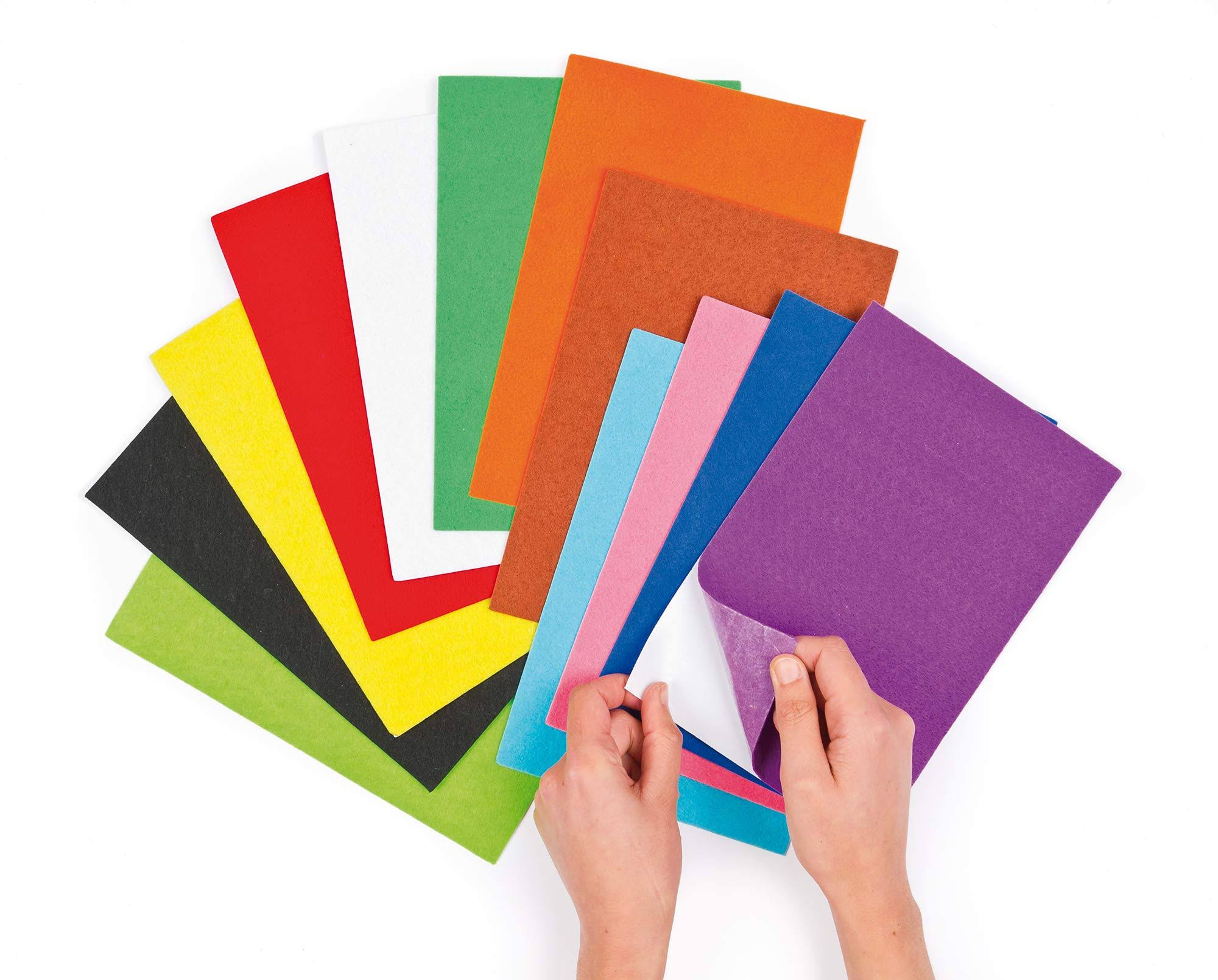 Baker Ross EV4082 Self Adhesive (Pack of 18) Assorted Rainbow Colour Felt Sheets Perfect for Arts and Crafts