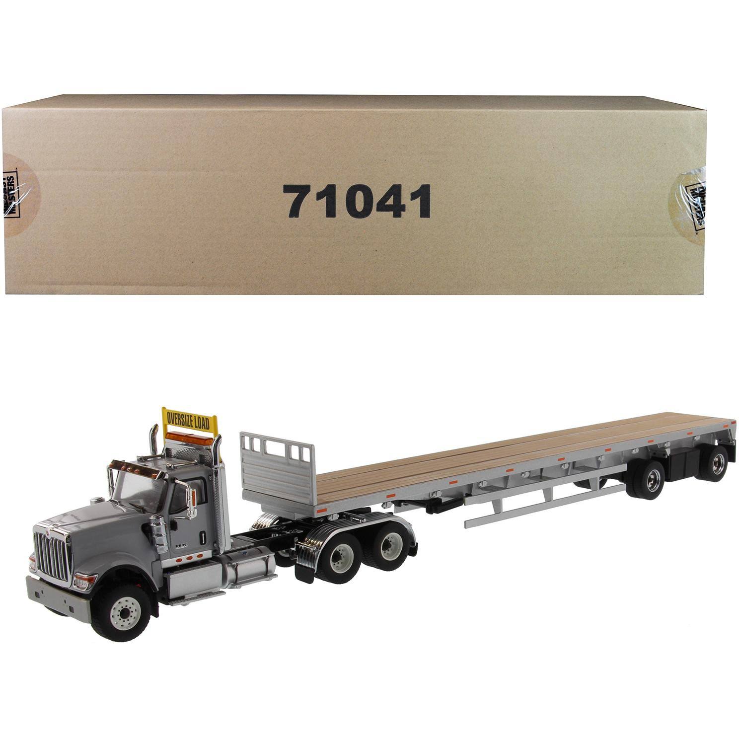 International HX520 Tandem Tractor Light Gray with 53& Flat Bed Trailer 1/50 Diecast Model by Diecast Masters