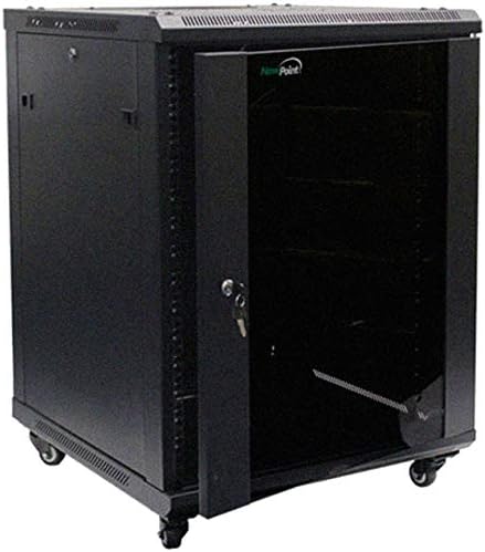 NavePoint 15U Wall Mount Audio Video A/V Rack Cabinet Glass Door Lock Casters and Shelves