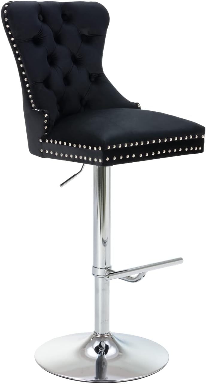 CIMOTA Velvet Bar Stool Set of 2 Adjustable Barstools Bar Height Modern Bar Stools with High Back Tufted Bar Chairs Island Stool for Dining Room/Kitchen Island/Home Bar, Grey