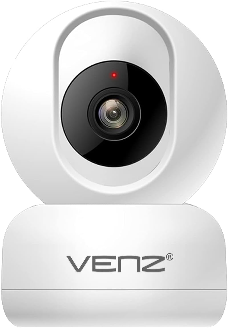 VENZ PTZ Wireless Security Indoor Camera,with 1080P HD,Motion-Tracking,Night Vision, for Kids/Pet/Nanny，Compatible with Alexa, White Pack of 2