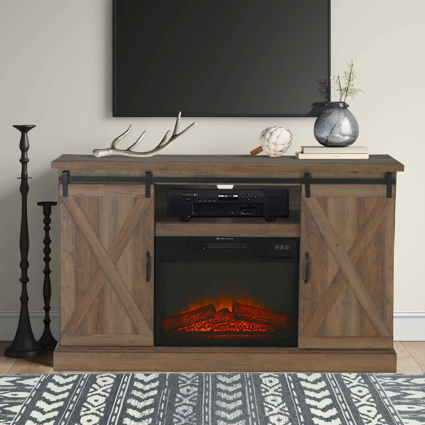 70 Inches Home Mantel Fireplace, Modern Media Fireplace Cabinet for Living Room, Wooden Mantel Console Table with Storage Shelves for 23 Inch Electric Fireplace