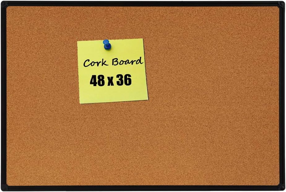 DexBoard Cork Board Bulletin Board, 48 x 36 inch Corkboard, Black Aluminum Frame, Decorative Hanging Pin Board, Perfect for Home Office Decor, Home School Message Board Pack of 2
