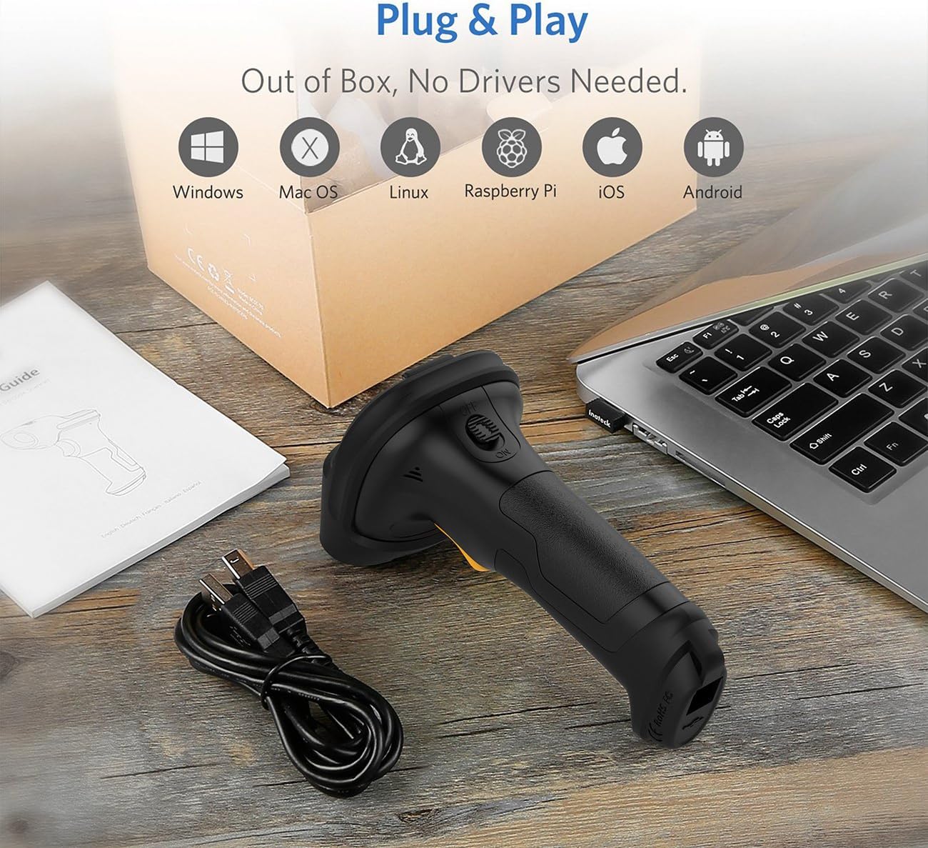 Inateck Barcode Scanner, Wireless Scanner, 2600mAh Battery, 35M Range, Automatic Scanning, BCST-60 Black