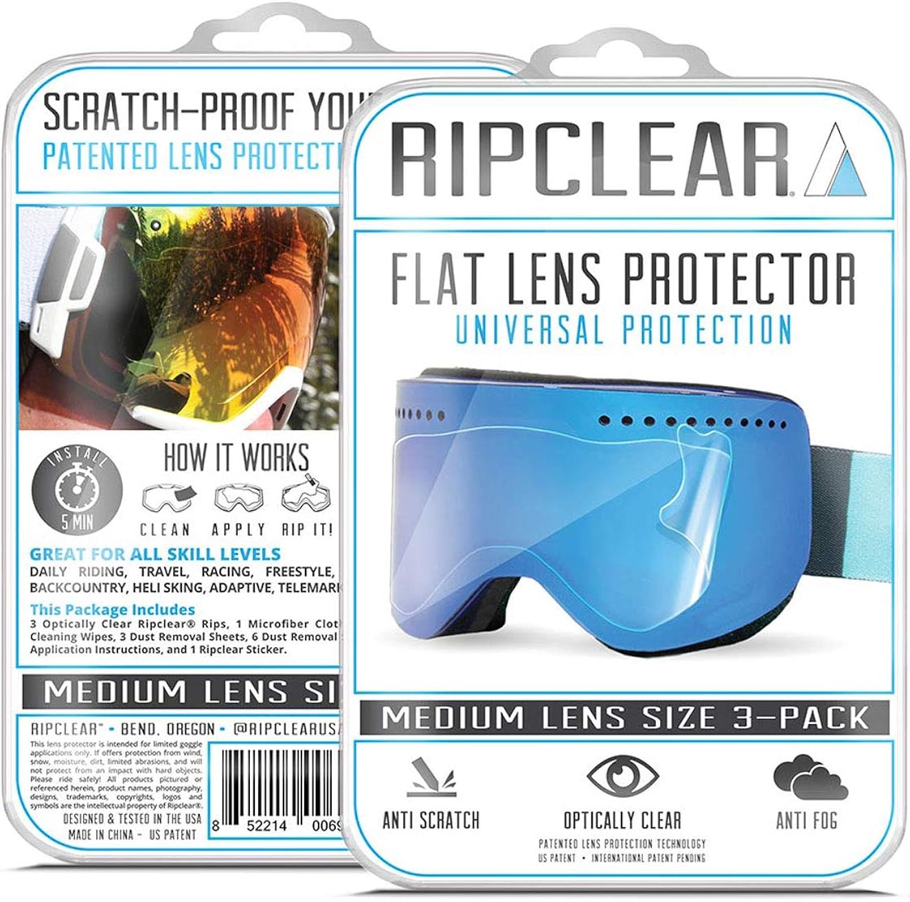 Ripclear Lens Protector For Smith Squad Goggles (Universal Medium Fit) - Protect Your Lens From Scratches While You Ride, Crystal Clear USA Military Grade Protection, 3 Pack