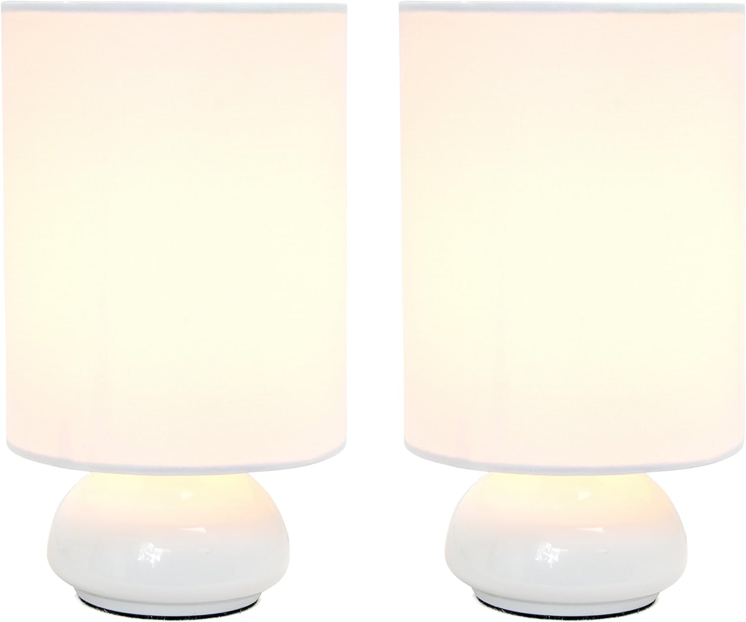 Simple Designs LT2043-WHT-2PK Gemini Colors 2 Pack Mini Touch Fabric Shades Table Lamp Set, White/White