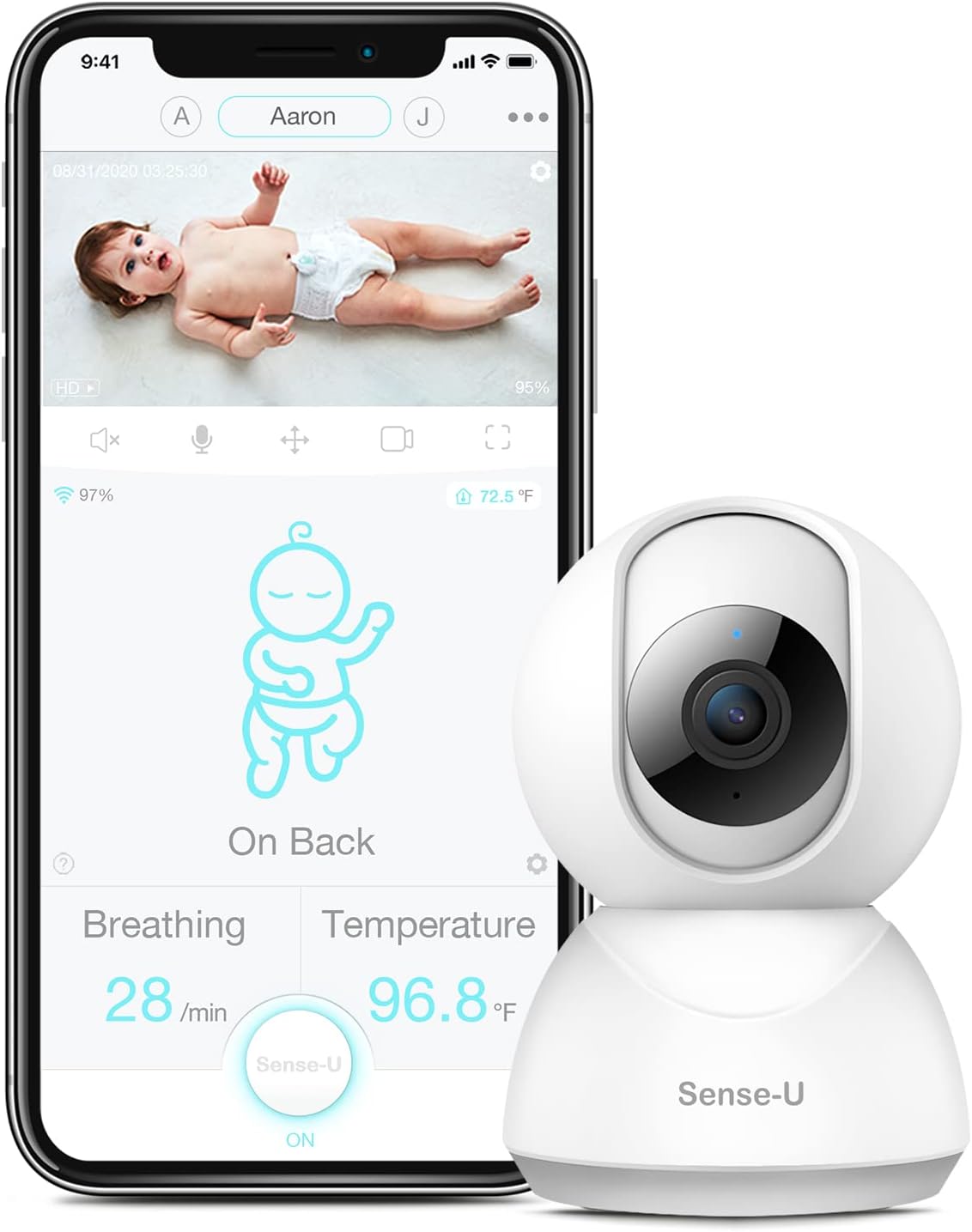 Sense-U Video Baby Monitor with Remote Pan-Tilt-Zoom Camera, 2-Way Talk, Night Vision, Background Audio, Motion Detection & No Monthly Fee (Compatible with Sense-U Baby Breathing Monitor)