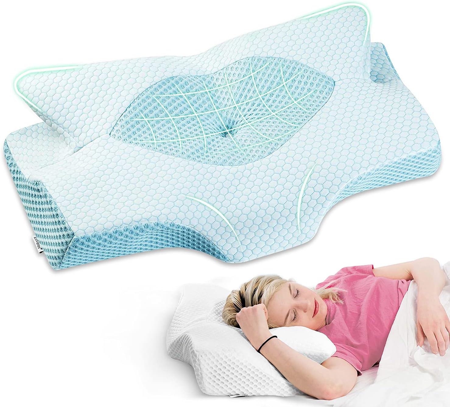 Elviros Cervical Memory Foam Pillow, Contour Pillows for Neck and Shoulder Pain, Ergonomic Orthopedic Sleeping Neck Contoured Support Pillow for Side Sleepers, Back and Stomach Sleepers (Grey)