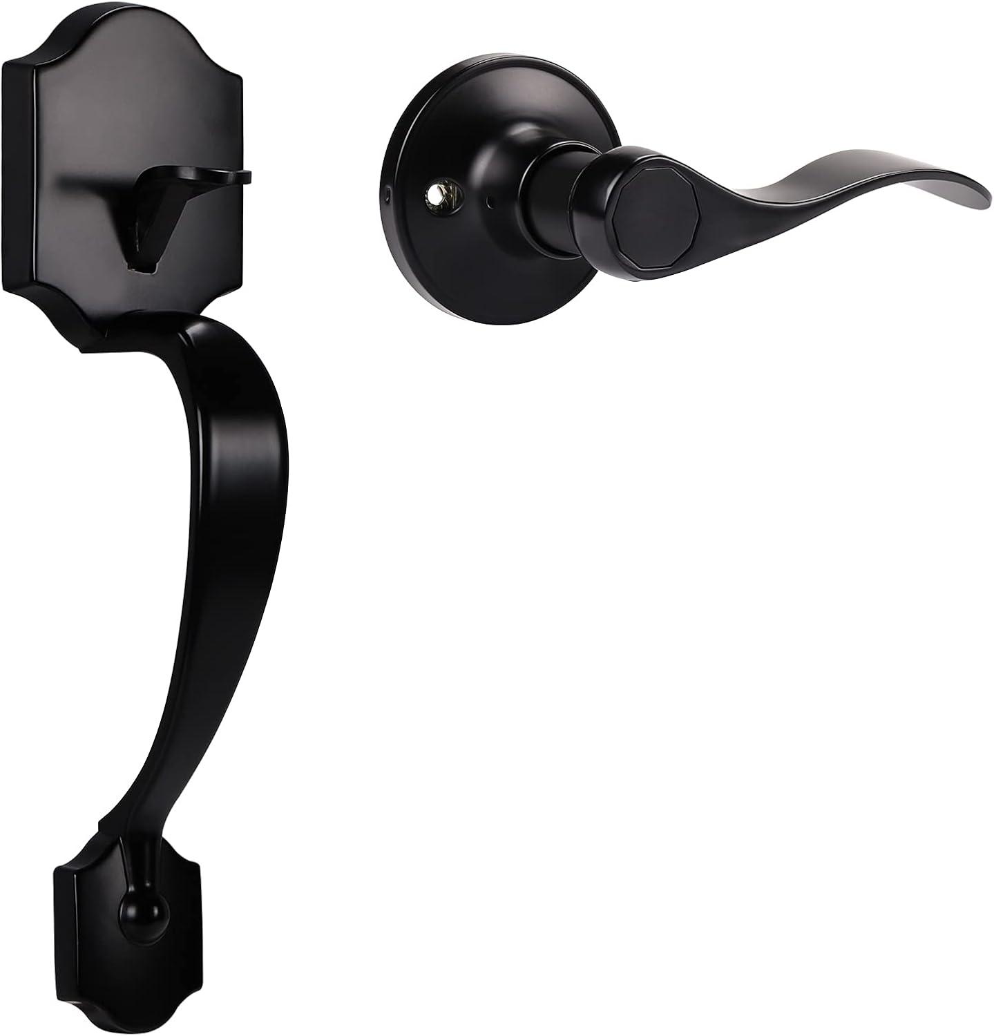 Camelot Trim Lower Half Handleset, Flat Black Entry Door Handle with Accent Wave Door Lever for Electronic Keypad with Drop Interior Left Handed Lever