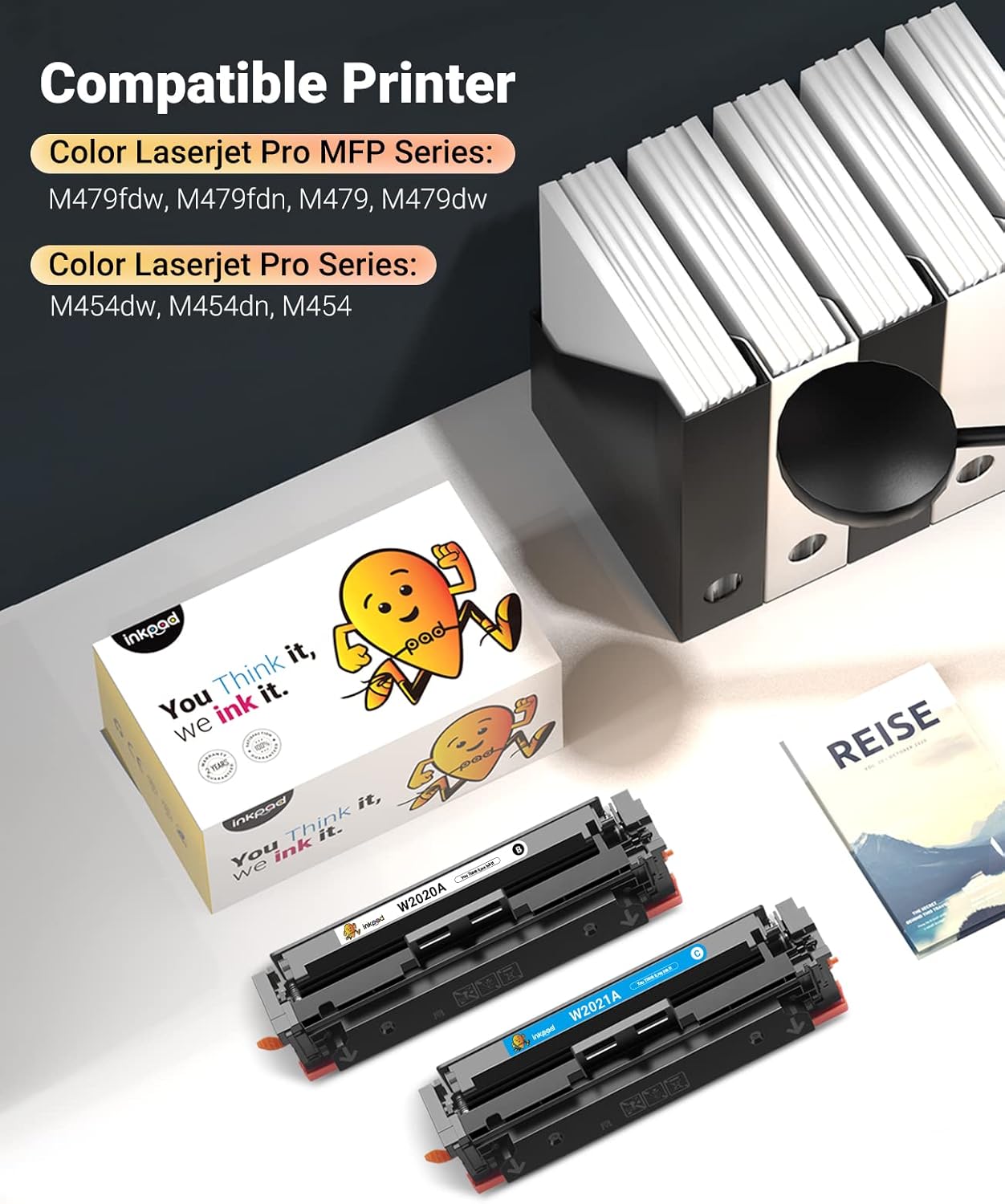 iNKPAD Compatible Toner Cartridge Replacement for HP 414A W2020A 414X Work with HP Color Pro MFP M479fdw M479fdn M454dw M454dn Printer Toner No Chips (1 Black, 1 Cyan, 1 Magenta, 1 Yellow, 4 Pack)