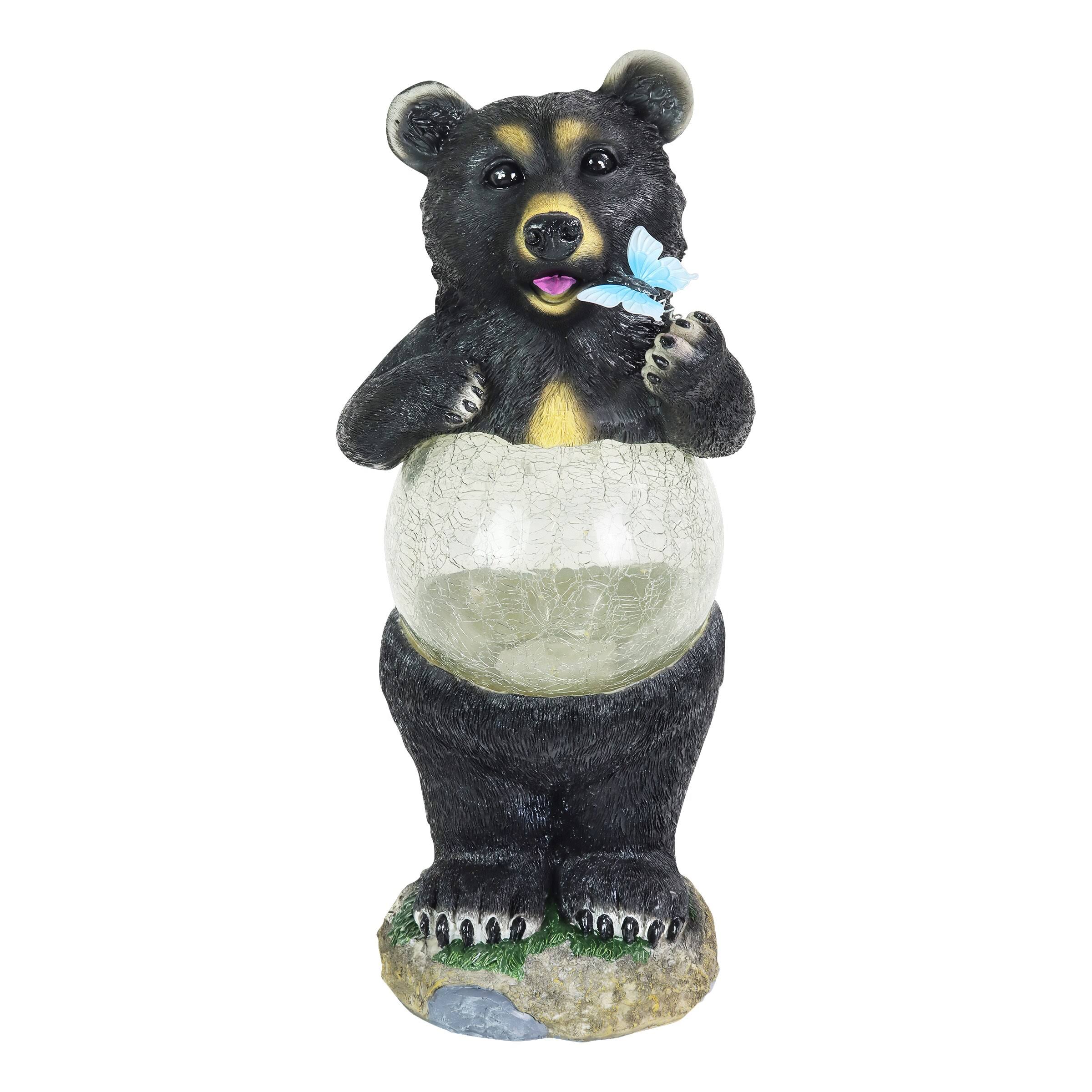 Exhart 17 in. Tall Solar Bear with Crackle Ball Belly Garden Statue