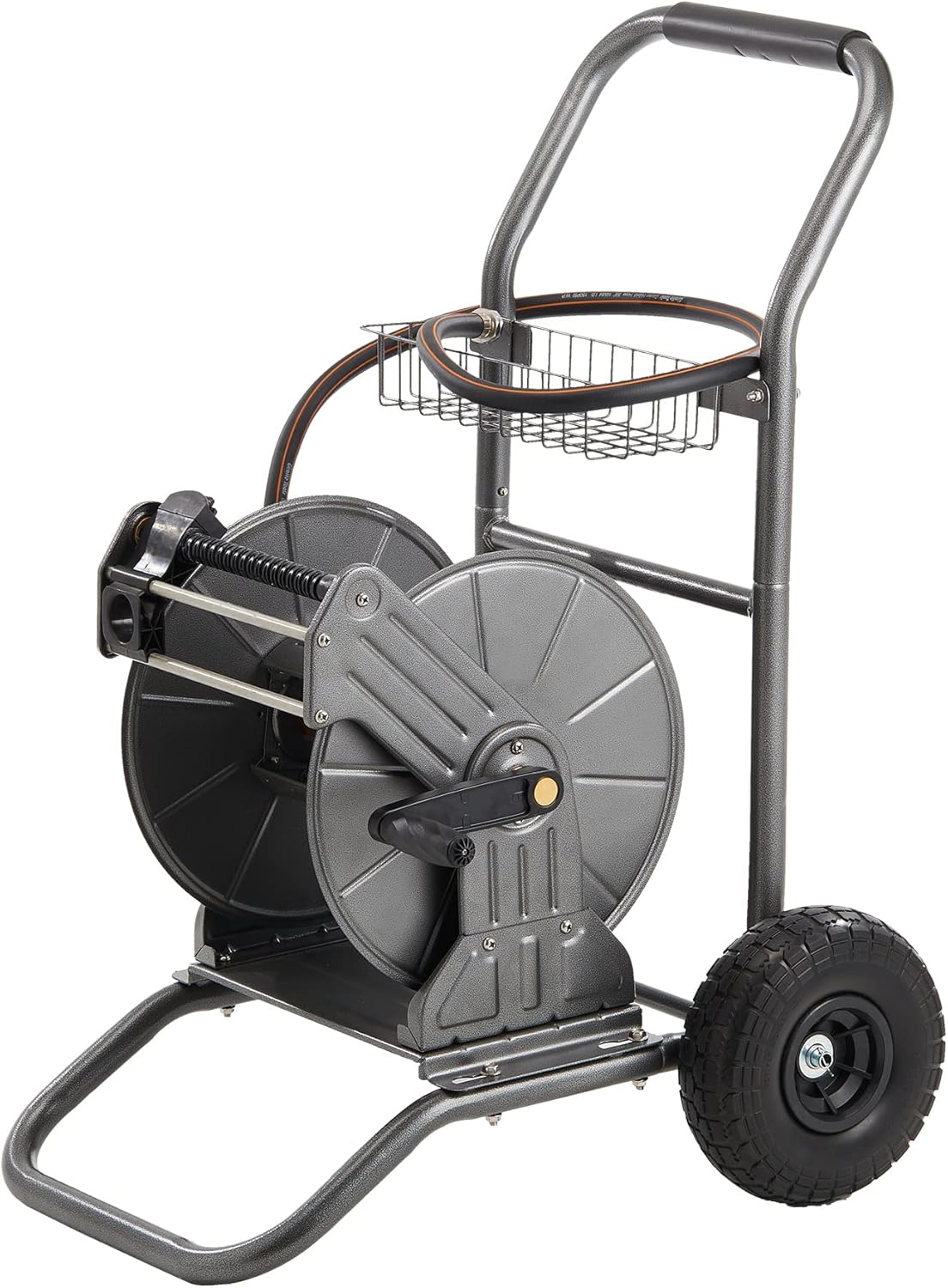 Giraffe Metal Hose Reel Cart, Retractable Garden Hose Reel with Crank, Heavy Duty Water Hose Cart with 2 Solid Wheels, 150-Feet 5/8