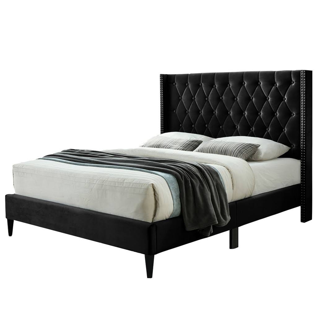 Better Home Products Amelia Velvet Tufted Full Platform Bed in Black