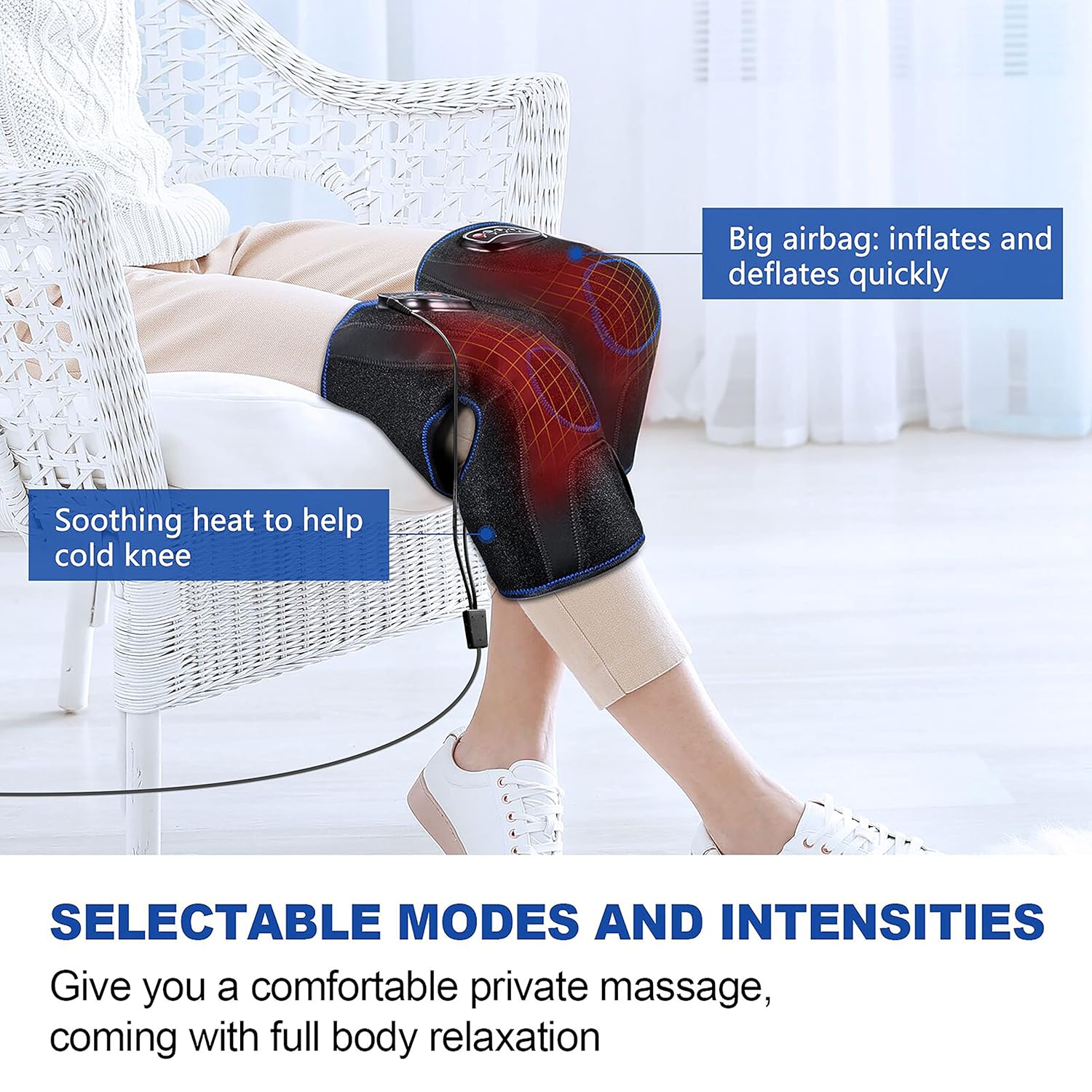 CINCOM Knee Massager with Heat and Compression, Air Compression Knee Massager for Pain Relief Heated Knee Brace Wrap with Massage for Arthritis Injury and Joint Recovery (A Pair)