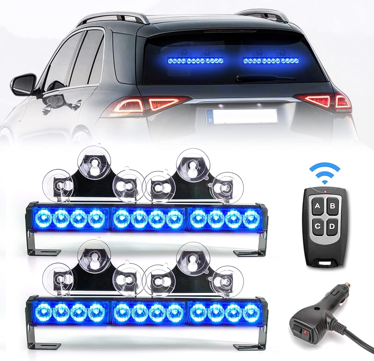 2 in 1 Emergency Strobe Police Light Traffic Advisor Cop Lights Bar For Directional Traffic Advisor Warning Strobe Vehicles Trucks Red and Blue 23 Flash Patterns 2pcs 12.8 inch Wireless Remote Control Pack of 2