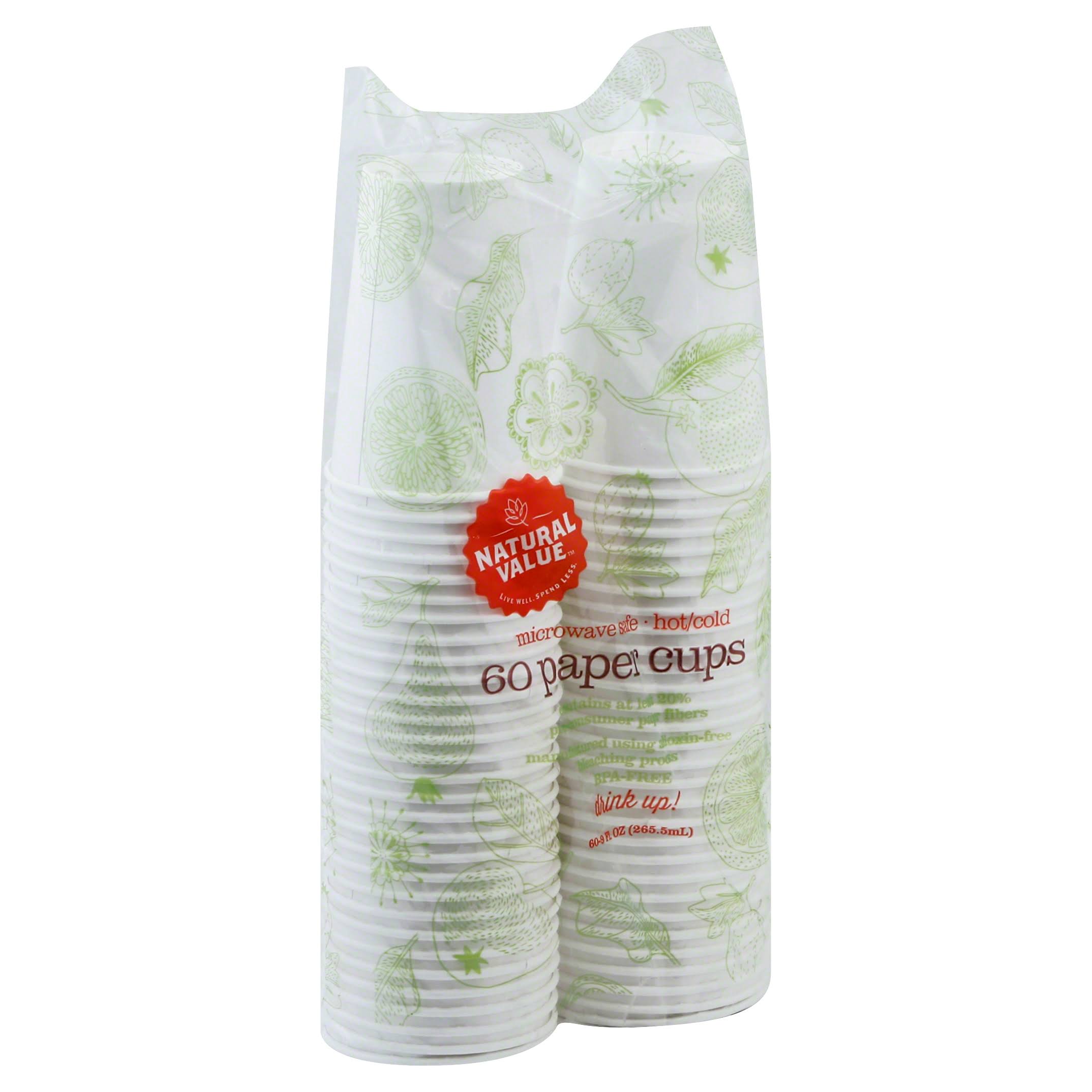 Natural Value Recycled Paper Cups - 12 pack, 60 cups each