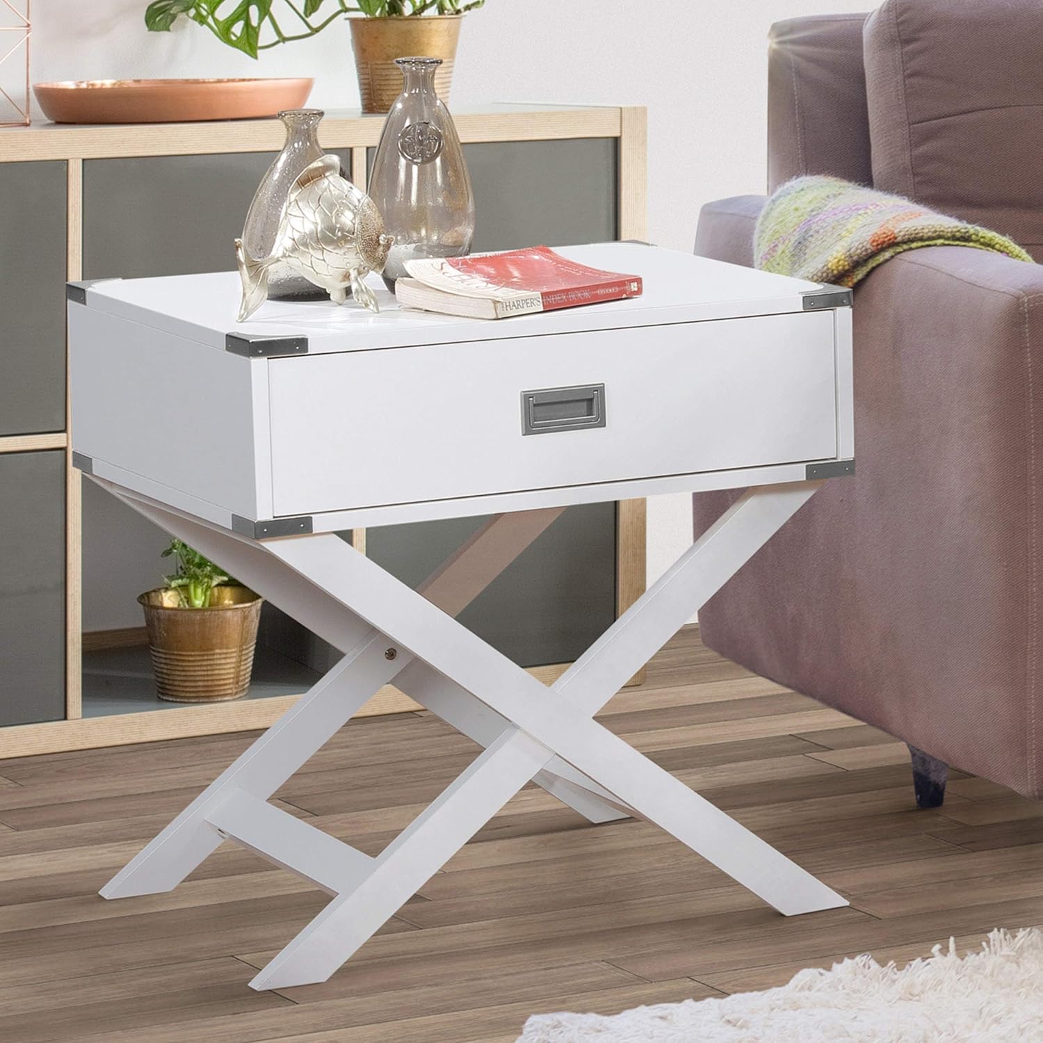 Best Master Furniture Lydia Accent End Table, White Pack of 2