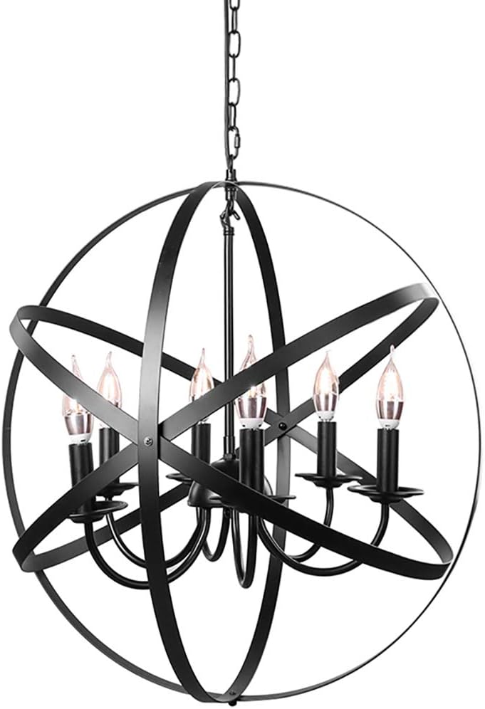 Lika 6-Light Farmhouse Chandeliers, Industrial Light Fixture with Spherical Shade, Black Pendant Light for Dining Room, Kitchen Island, Hallway (6-Light,Black)