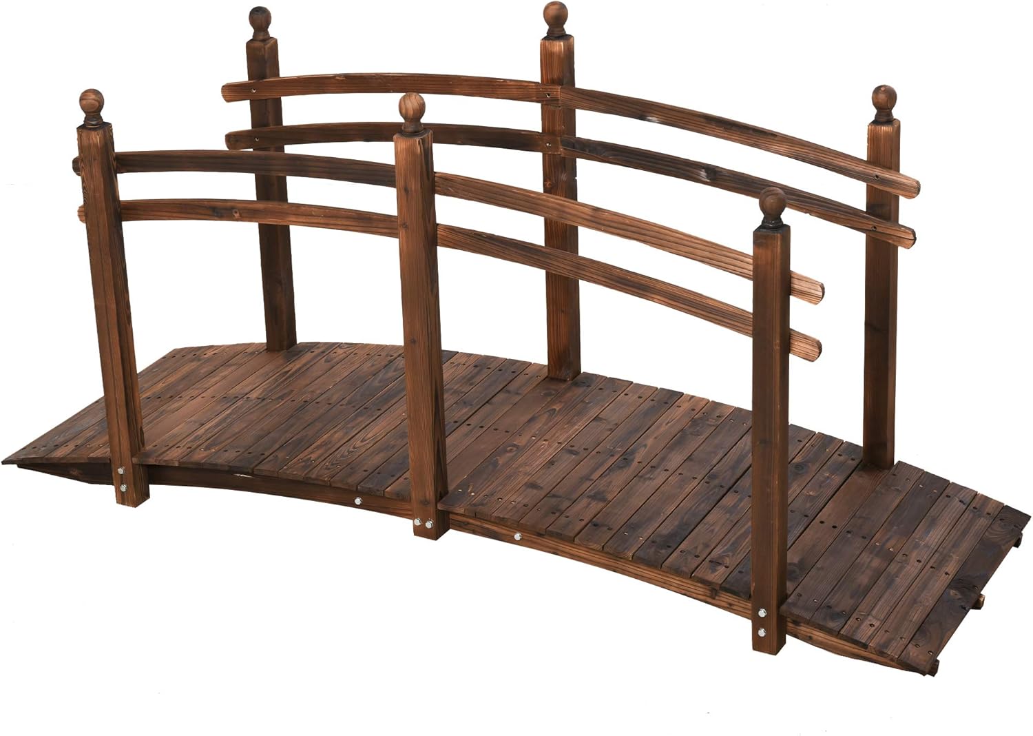 Outsunny 7.5' Fir Wood Garden Bridge Arc Walkway with Side Railings, Perfect for Backyards, Gardens, & Streams, Stained