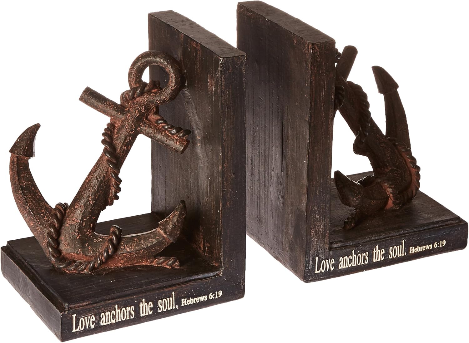 Roman Love Anchors Soul Anchor Textured Black 3.5 x 7 Resin Stone Bookends, Set of 2 Pack of 2