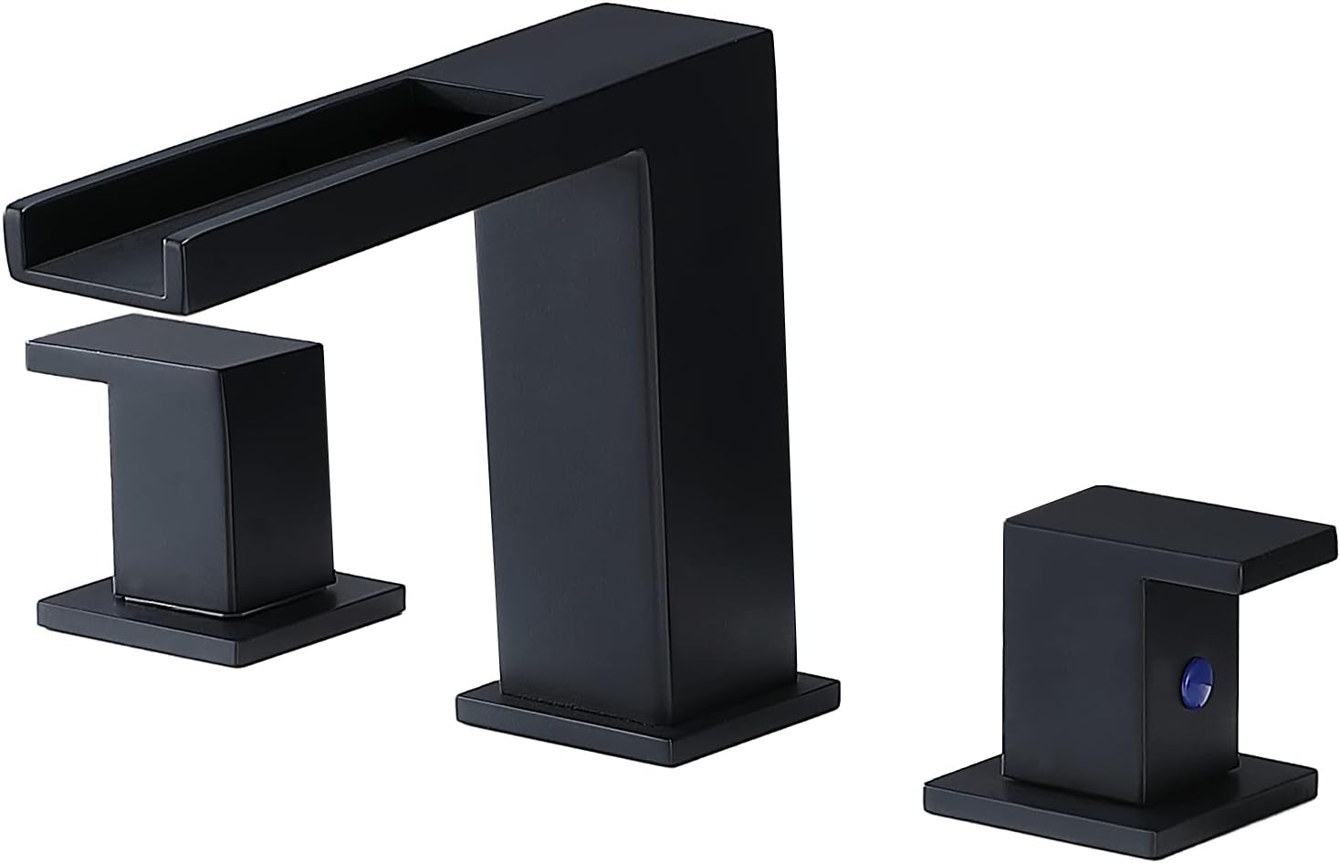 Ufaucet Modern Commercial 2 Handle 3 Hole Widespread Matte Black Waterfall Bathroom Faucet,8 inch Bathroom Vanity Sink Faucet with Hoses