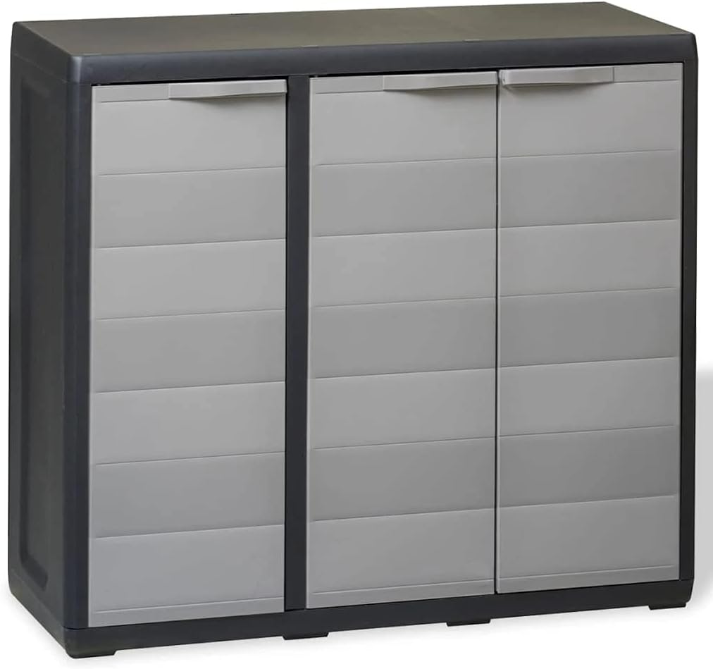 vidaXL Garden Storage Cabinet with 2 Shelves Adjustable Black and Gray Locker