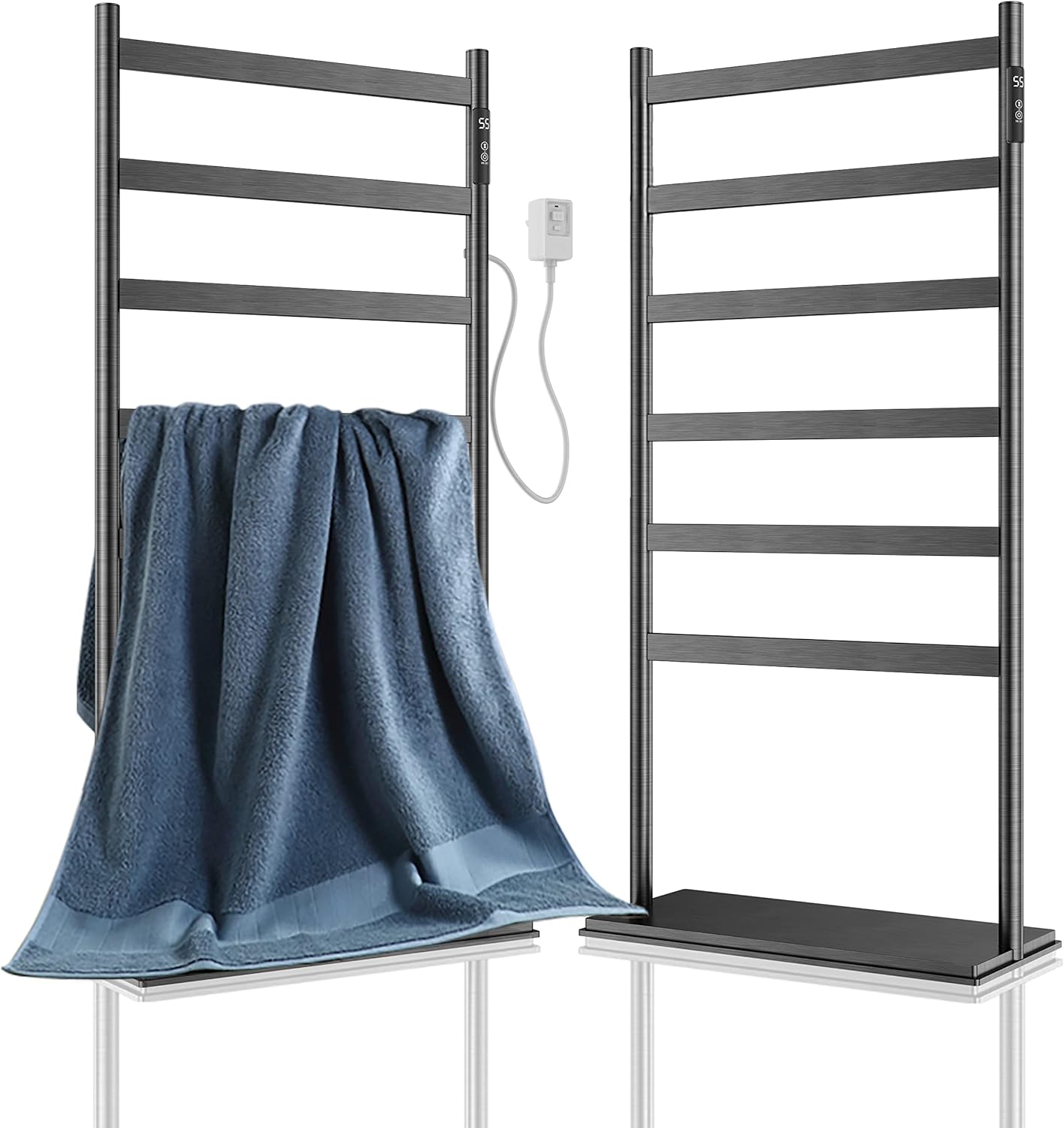 WUDIEYIN Heated Towel Warmer for Bathroom, Freestanding Hot Towel Racks with Timer,Heated Towel Drying Rack, Plug-in Heated Drying Rack with Temperature Control/Built-in Carbon Fibre Heating Wires