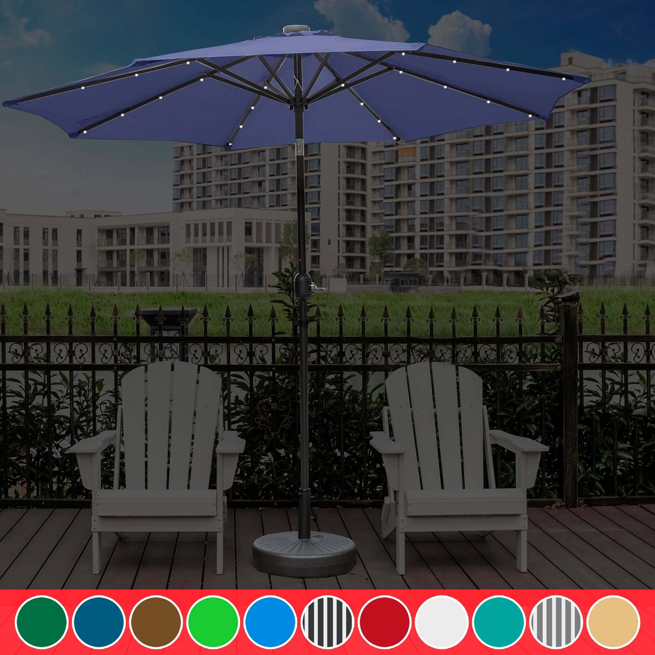 9 ft. Solar Lighted Patio Umbrella with Base Included - Black Stripe