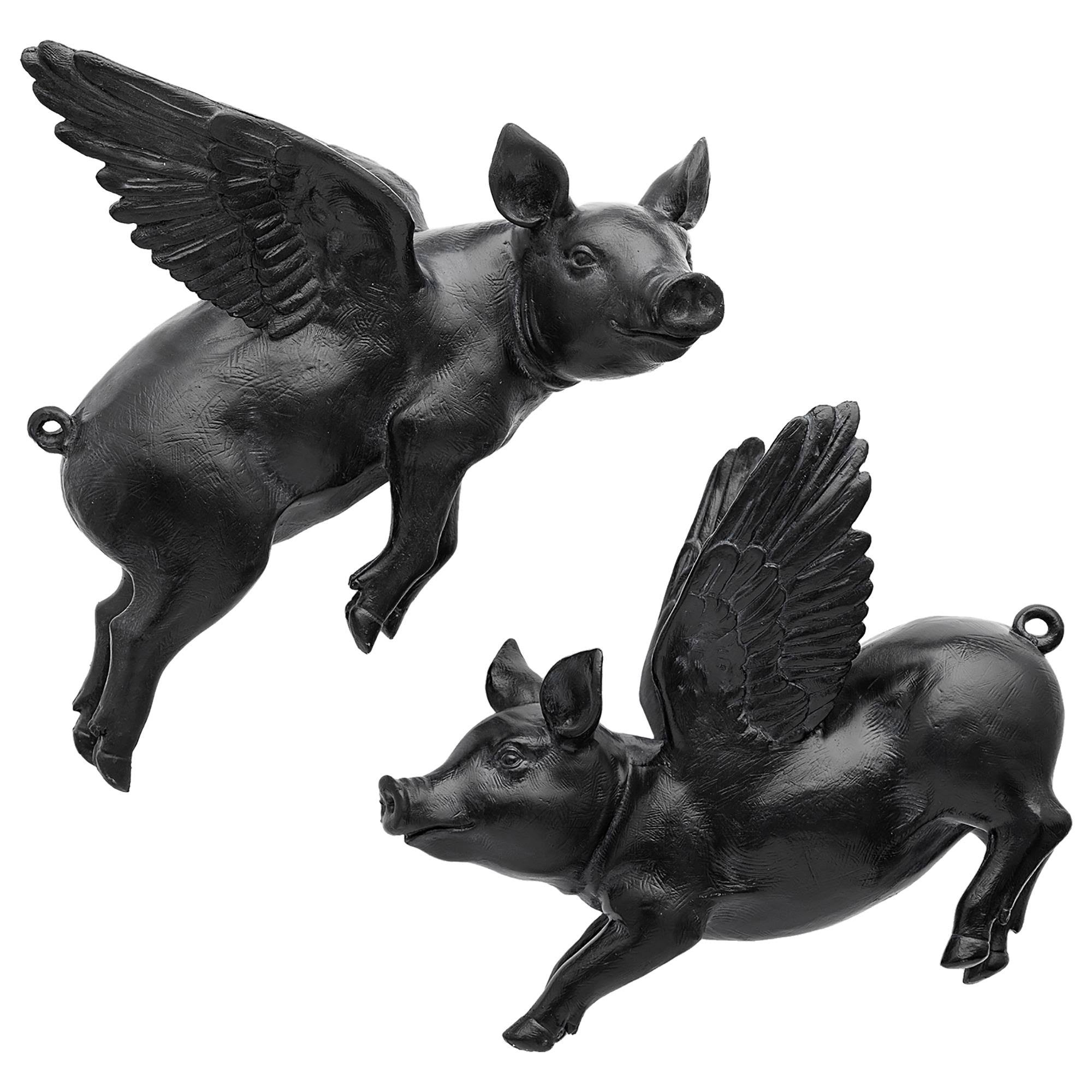 Mercana Hogbadi Set of 2 Black Flying Pigs