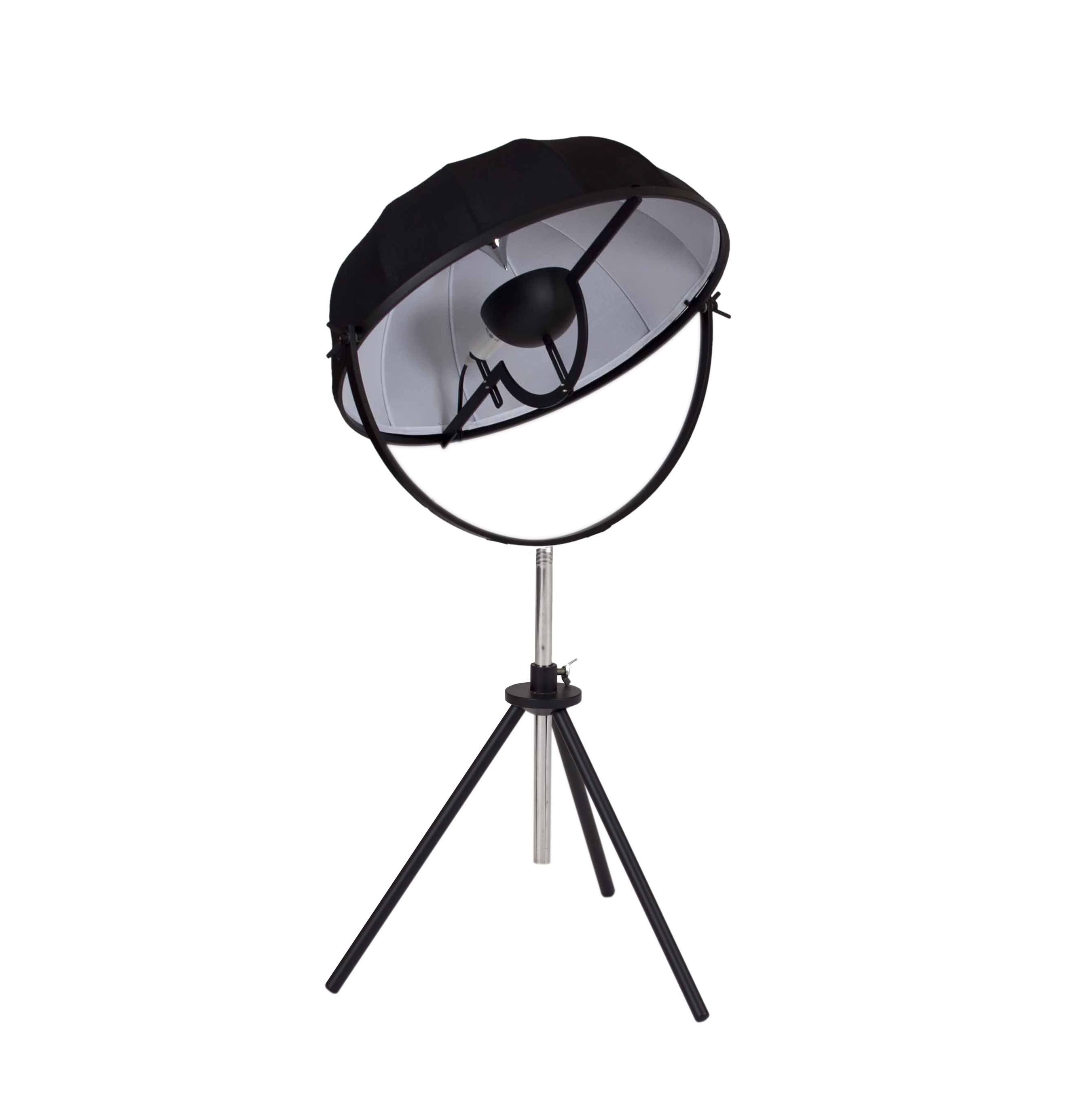 Benzara BM191516 Metal Photography Table Lamp with Fabric Head and Tripod Feet, Black and Silver
