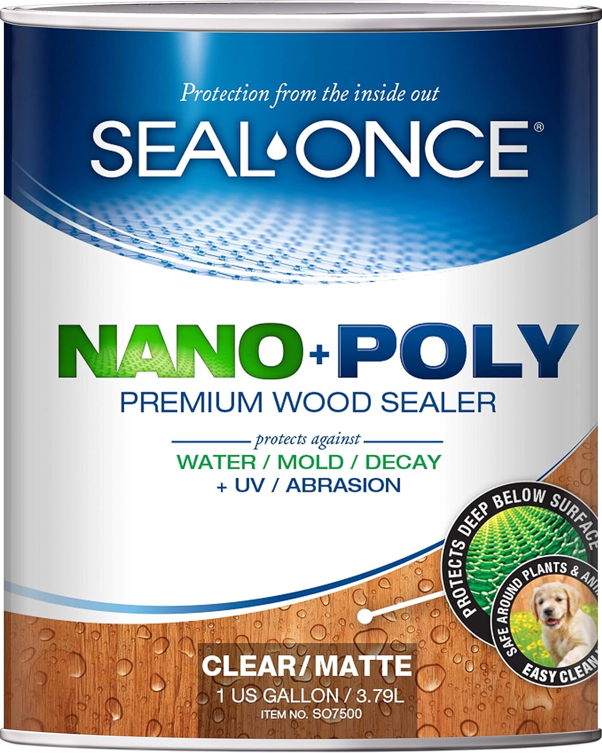 SEAL-ONCE Nano+Poly Penetrating Wood Sealer with Polyurethane - 1 Gallon. Water-Based, Low-VOC, waterproofer & Stain for Decks, Fences & Log Homes. Pack of 2