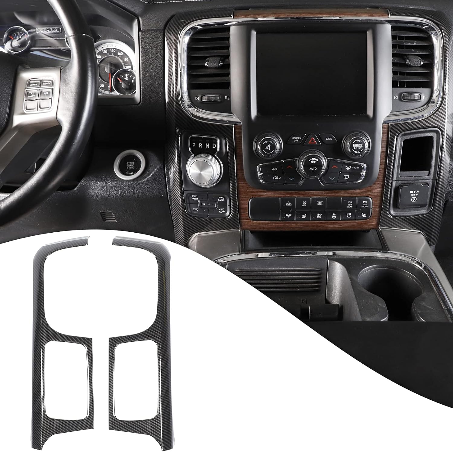 RT-TCZ Center Console Dashboard Air Vents Outlets Trim Cover for Dodge RAM ABS Interior Accessories 2018-2021 Carbon Fiber Pack of 2