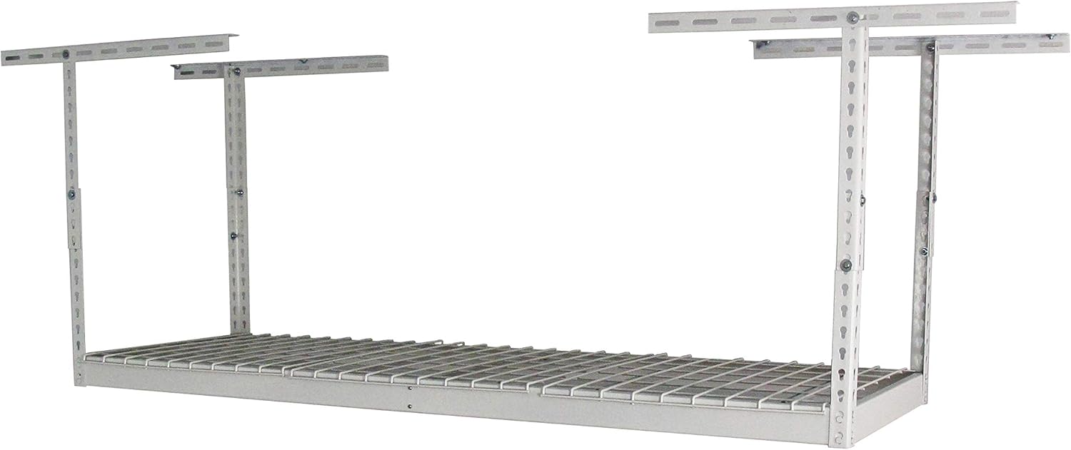 SafeRacks – 2x6 Overhead Garage Storage Rack - Height Adjustable Steel Overhead Storage Rack - 300 Pound Weight Capacity (White, 18